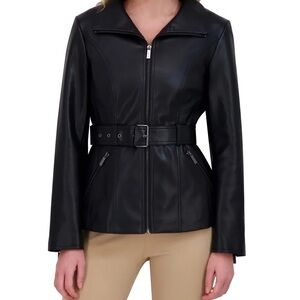 Kenneth Cole Women's Belted Faux Leather Jacket NWT